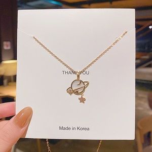 18K Gold Plated Moon and Stars Universe Pendant Necklace for Women